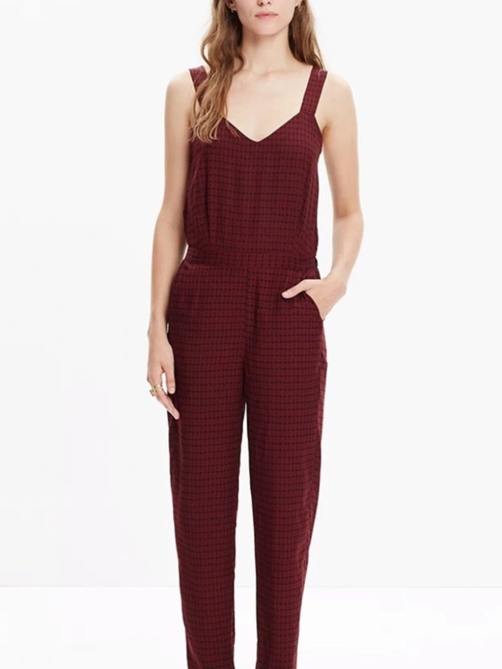 Madewell Tompkins Hashtag Jumpsuit in Burgundy And Black Size S